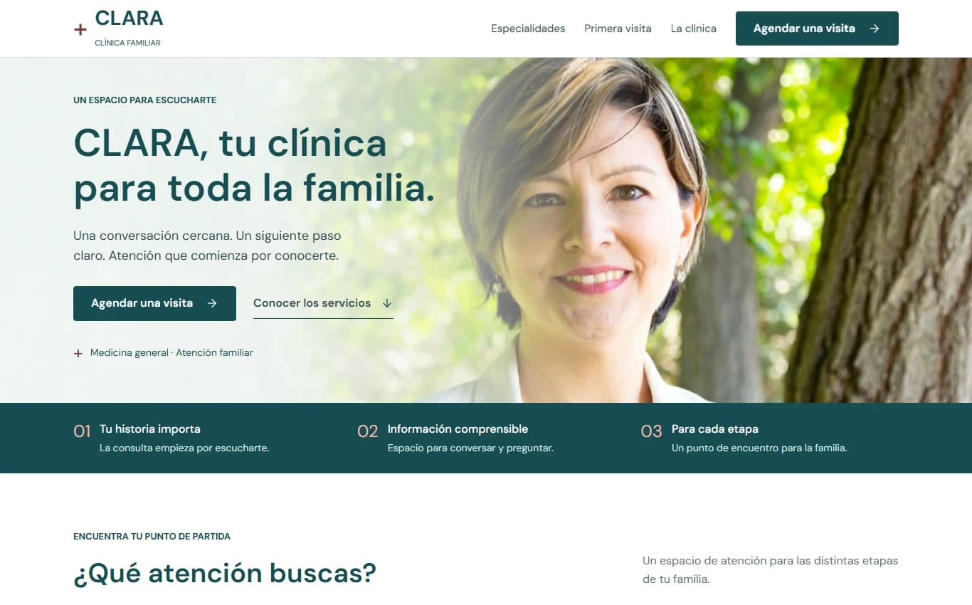 Clara demonstration website design for a healthcare clinic.