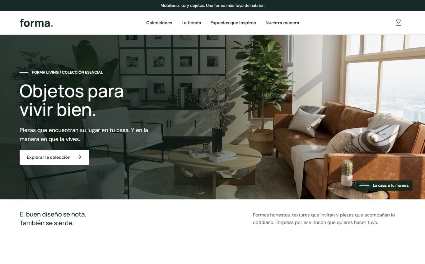 Forma Living demonstration website design for a furniture store.